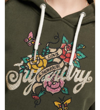 Superdry Felpa con cappuccio grafica con scritta tatuaggio verde