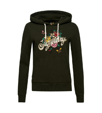 Superdry Felpa con cappuccio grafica con scritta tatuaggio verde