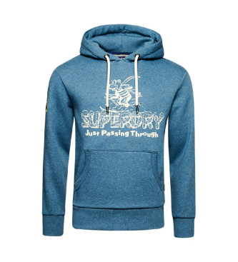 Superdry Graficzna bluza z kapturem Travel Postcard niebieska