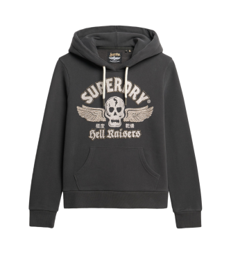 Superdry Grafisk sweatshirt med huva och Poster-kanter  mrkgr