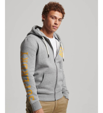 Superdry Athletic College grey zip hooded graphic sweatshirt with hoodie