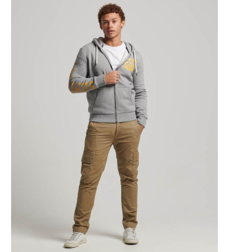 Superdry Athletic College grey zip hooded graphic sweatshirt with hoodie