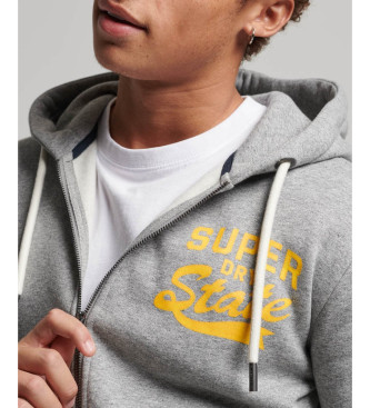 Superdry Athletic College grey zip hooded graphic sweatshirt with hoodie