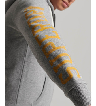 Superdry Athletic College graues Grafik-Sweatshirt mit Reiverschluss und Kapuze