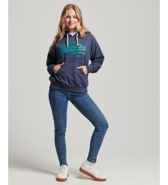 Superdry Grafisk sweatshirt med huva och Vintage-logotyp i en djupare marinbl nyans