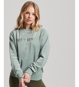 Superdry Grafisk sweatshirt i sammet, rund hals och fyrkantig skrning grn