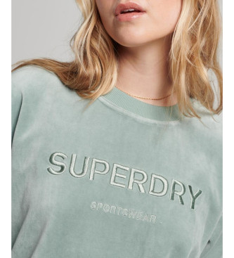 Superdry Camisola grfica de veludo, gola redonda e corte quadrado verde