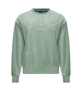 Superdry Fluwelen grafisch sweatshirt, ronde hals en vierkant gesneden groen