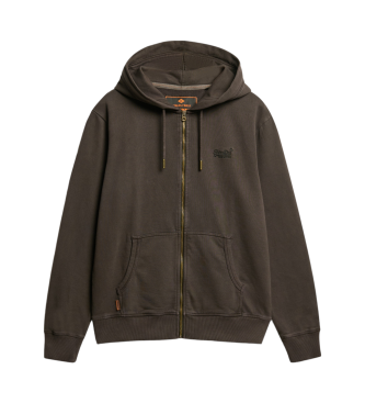 Superdry Sweatshirt lavada com capuz com fecho de correr e logtipo Essential  castanho