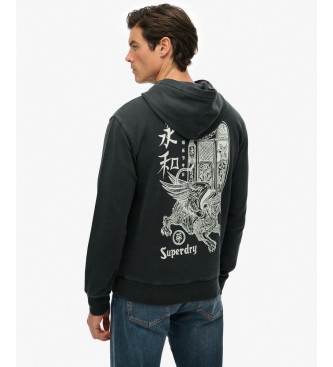 Superdry Sweatshirt Tokyo Narrative Capuz solto preto