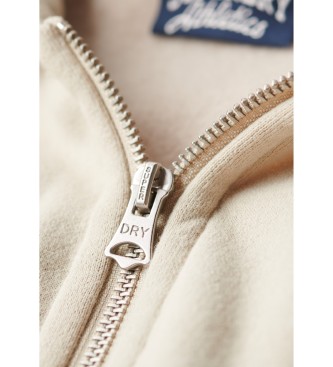 Superdry Beżowa bluza z kapturem z zamkiem błyskawicznym i logo Essential beige