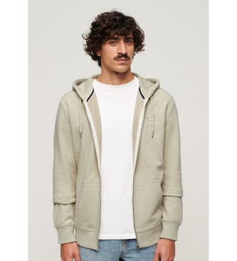 Superdry Sweat  capuche beige essentiel avec fermeture clair et logo Beige essentiel