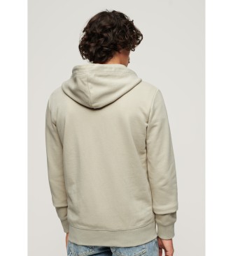 Superdry Sweat  capuche beige essentiel avec fermeture clair et logo Beige essentiel