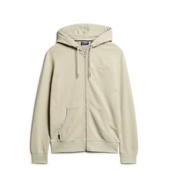 Superdry Sweat  capuche beige essentiel avec fermeture clair et logo Beige essentiel