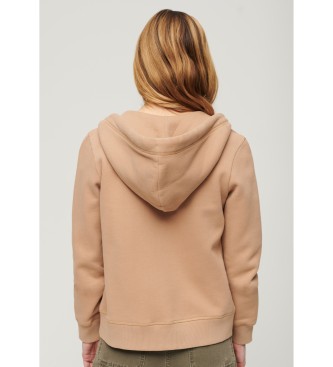 Superdry Hooded sweatshirt with zip and logo Essential brown