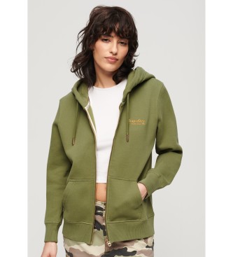 Superdry Hooded sweatshirt with zip and logo Essential green