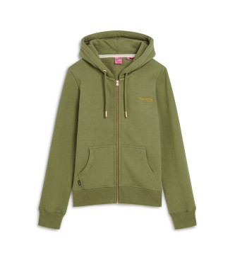 Superdry Hooded sweatshirt with zip and logo Essential green