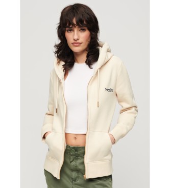 Superdry Beżowa bluza z kapturem z zamkiem błyskawicznym i logo Essential beige