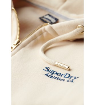 Superdry Sweat  capuche beige essentiel avec fermeture clair et logo Beige essentiel