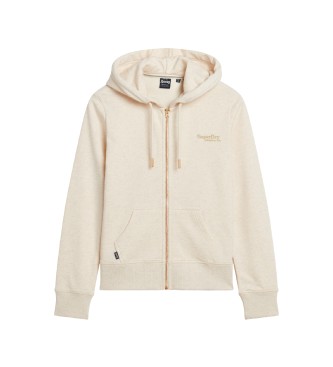 Superdry Mikina s kapuco Essential beige z zadrgo in logotipom Essential beige