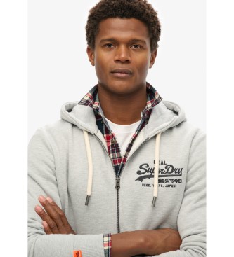 Superdry Sweat à capuche avec fermeture éclair et logo vintage brodé gris