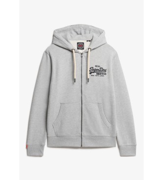 Superdry Sweat à capuche avec fermeture éclair et logo vintage brodé gris