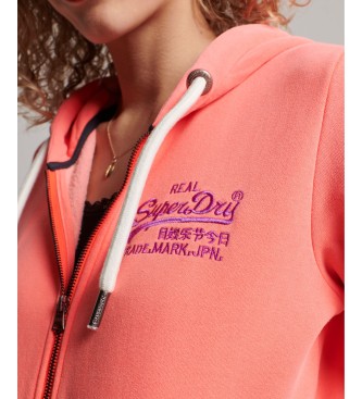 Superdry Hooded sweatshirt with zip and logo Vintage Logo Neon orange