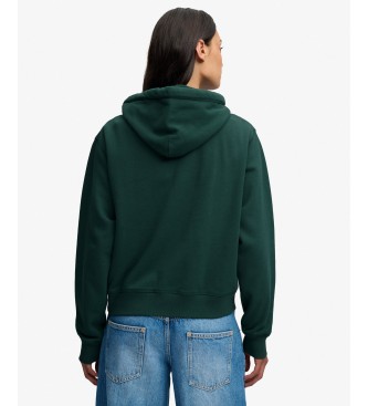 Superdry Sweat à capuche court vert avec application