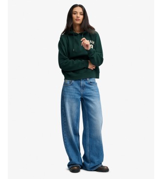 Superdry Sweat à capuche court vert avec application