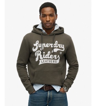 Superdry Pulover s kapuco Leathers vojaško zelena
