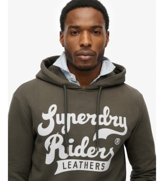 Superdry Pulover s kapuco Leathers vojaško zelena
