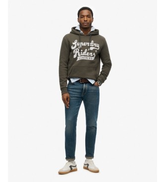 Superdry Pulover s kapuco Leathers vojaško zelena