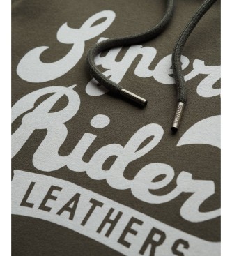 Superdry Pulover s kapuco Leathers vojaško zelena