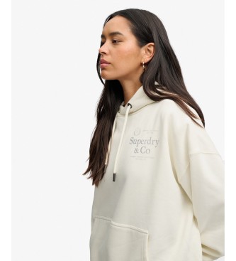 Superdry Sweat à capuche Luxe Casual Relaxed blanc crème