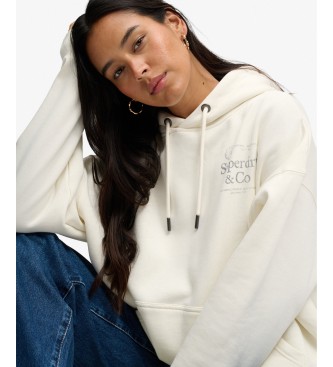 Superdry Sweat à capuche Luxe Casual Relaxed blanc crème