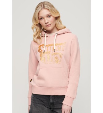 Superdry Pink glitter sweatshirt with Retro logo