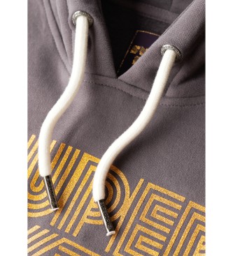 Superdry Sweatshirt med htte, glitter og grt retro-logo