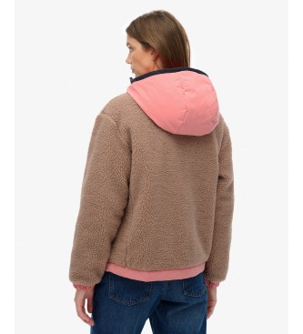 Superdry Vintage Hooded Sherpa hættetrøje, gråbrun