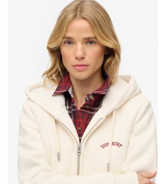 Superdry Borg Lined off-white hooded zip-up jumper