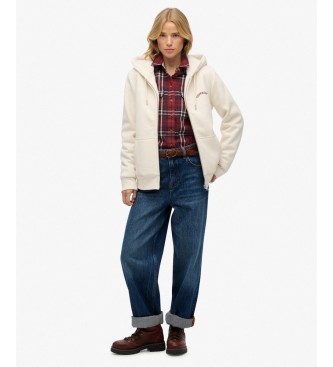 Superdry Borg Lined off-white hooded zip-up jumper