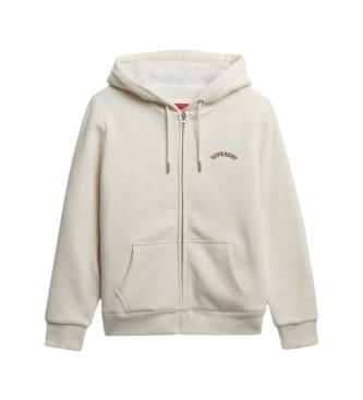 Superdry Borg Lined off-white hooded zip-up jumper