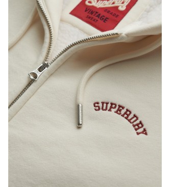 Superdry Borg Lined off-white hooded zip-up jumper
