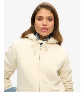 Superdry Borg Lined cream hooded zip-up jumper