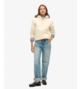 Superdry Borg Lined cream hooded zip-up jumper