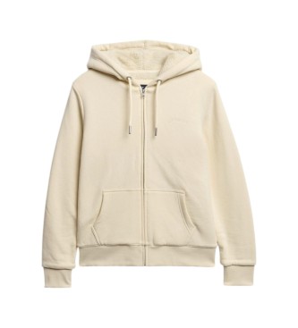 Superdry Borg Lined cream hooded zip-up jumper