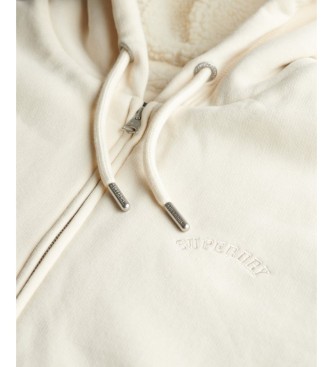 Superdry Borg Lined cream hooded zip-up jumper