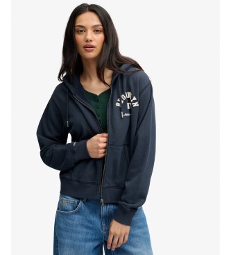 Superdry Navy Relaxed Crop Zip-Up Hoodie