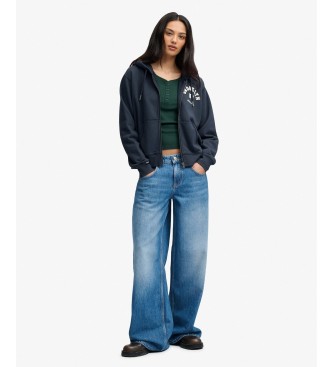 Superdry Navy Relaxed Crop Zip-Up Hoodie