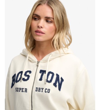 Superdry Beige Relaxed Crop zip-up hoodie