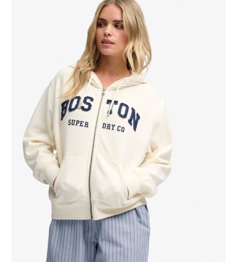 Superdry Beige Relaxed Crop zip-up hoodie
